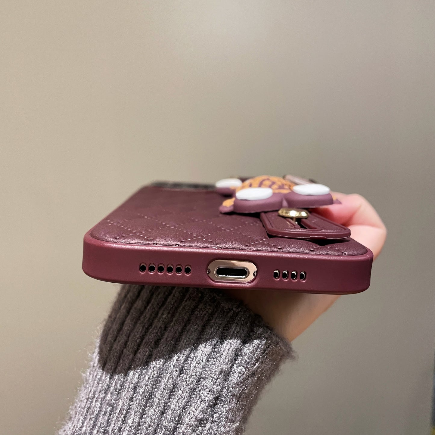 Orise Easy Crossbody case for iPhone,with PU Leather Strap Stand 3D Cute Rabbit Bunny Grip Holder Finger for girls women ,Purple