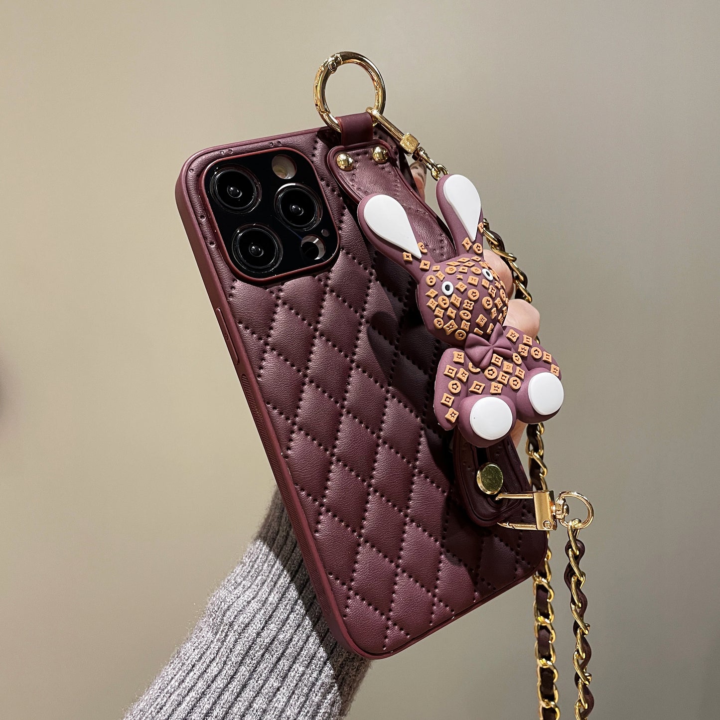 Orise Easy Crossbody case for iPhone,with PU Leather Strap Stand 3D Cute Rabbit Bunny Grip Holder Finger for girls women ,Purple