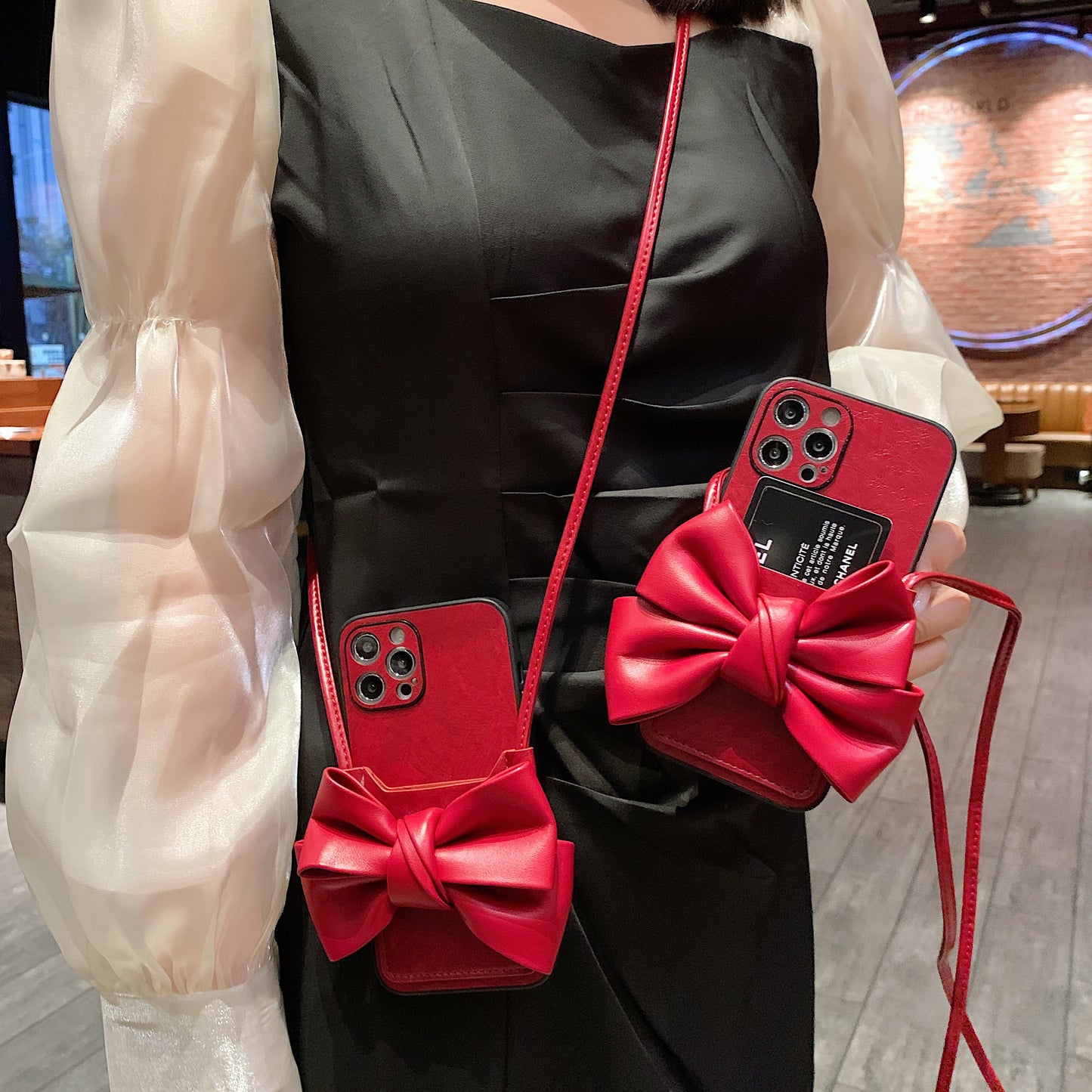 Oriseeasy iPhone Case Crossbody Long Strap with Bow Tie