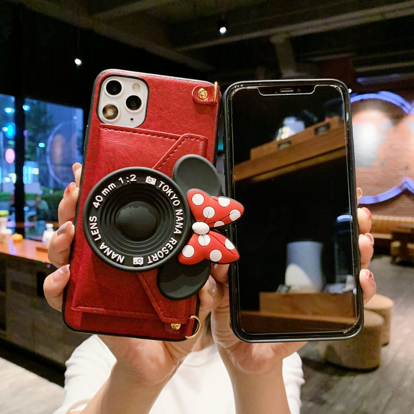 Oriseeasy Iphone Case crossbody wallet with 3D cute Camera mouse