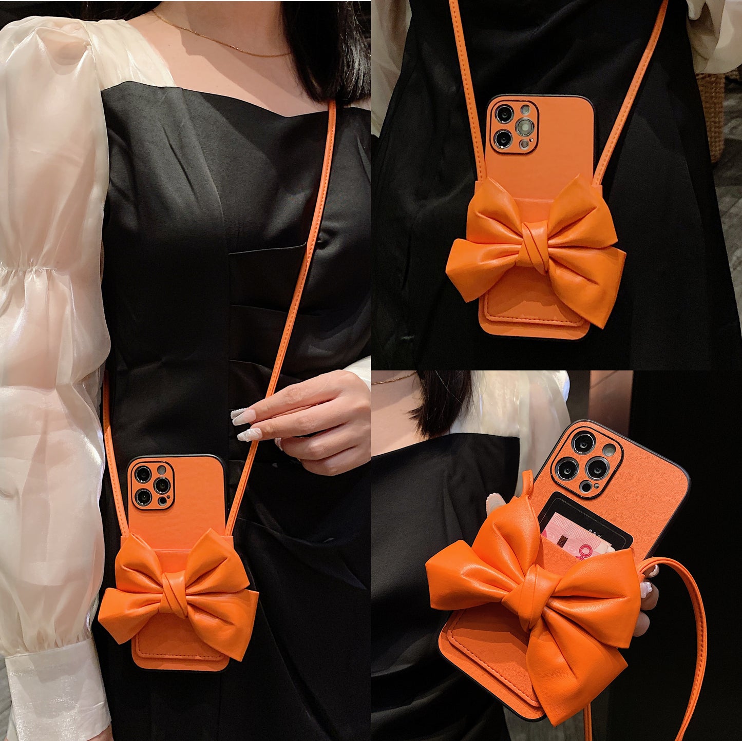 Oriseeasy iPhone Case Crossbody Long Strap with Bow Tie