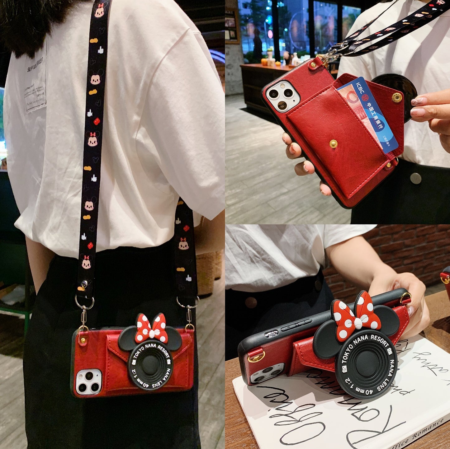 Oriseeasy Iphone Case crossbody wallet with 3D cute Camera mouse
