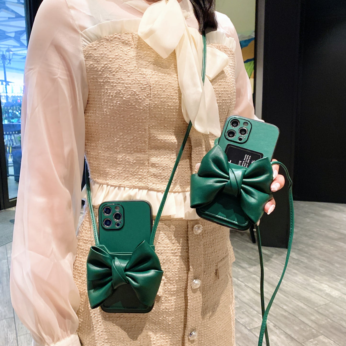 Oriseeasy iPhone Case Crossbody Long Strap with Bow Tie