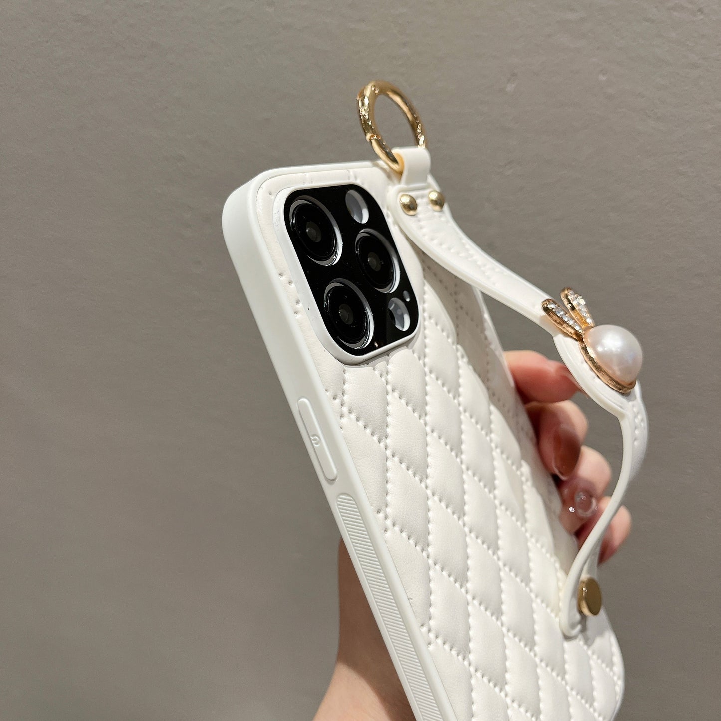 Orise Easy Crossbody case for Iphone with long strap ,PU Leather Strap Stand Bling Pearl Grip Holder Finger for girls women