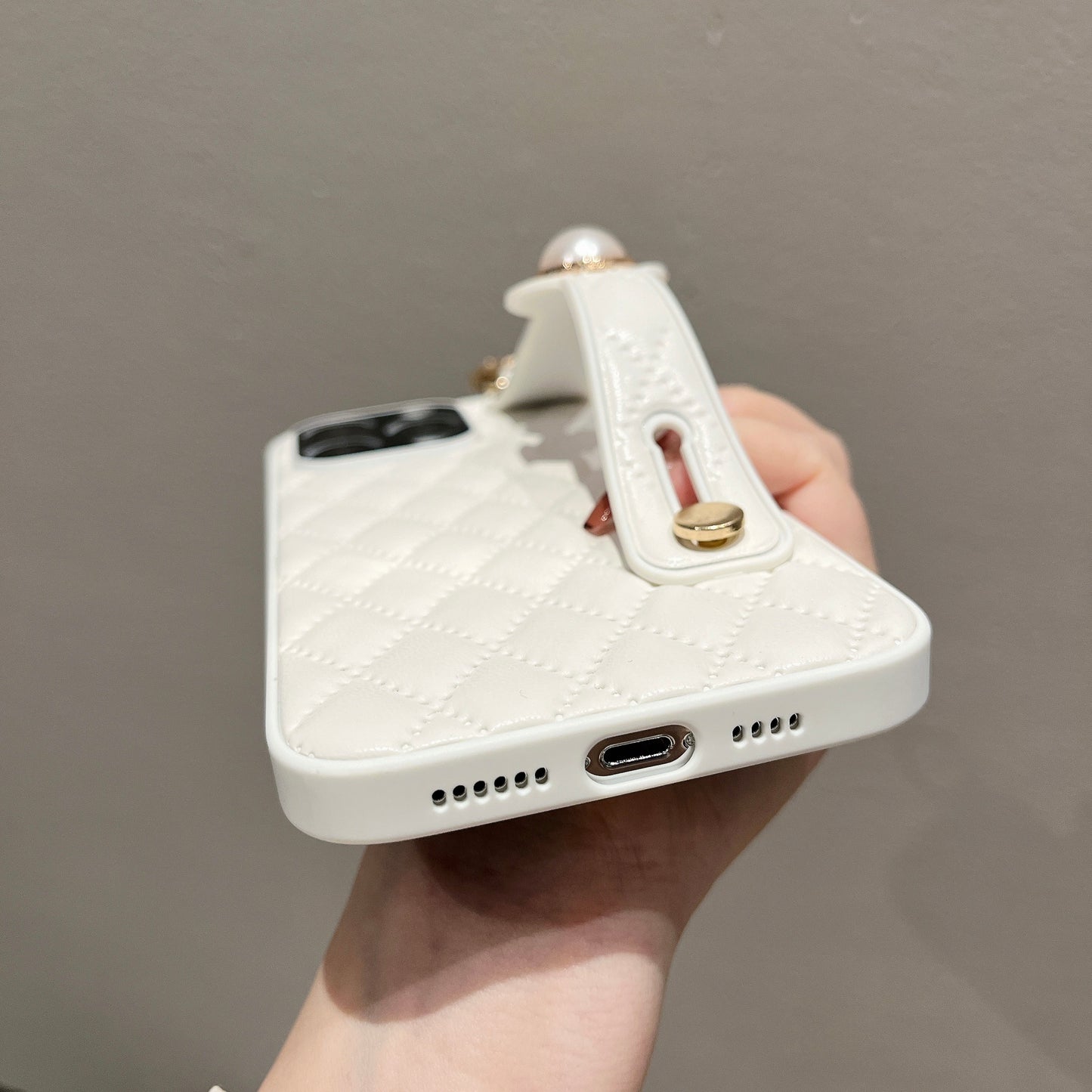 Orise Easy Crossbody case for Iphone with long strap ,PU Leather Strap Stand Bling Pearl Grip Holder Finger for girls women