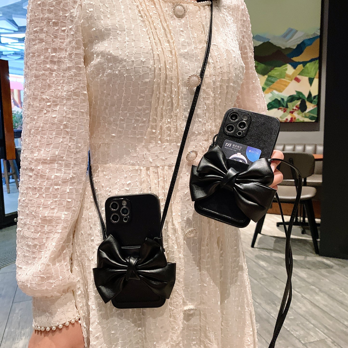 Oriseeasy iPhone Case Crossbody Long Strap with Bow Tie