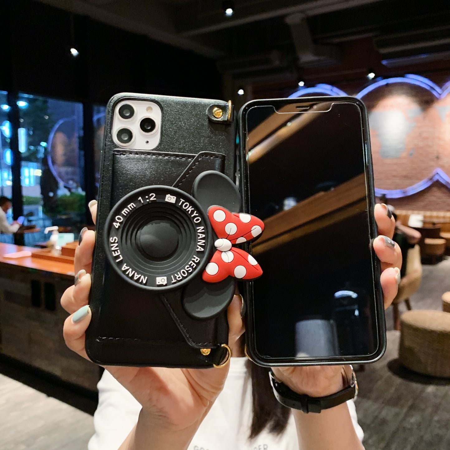 Oriseeasy Iphone Case crossbody wallet with 3D cute Camera mouse