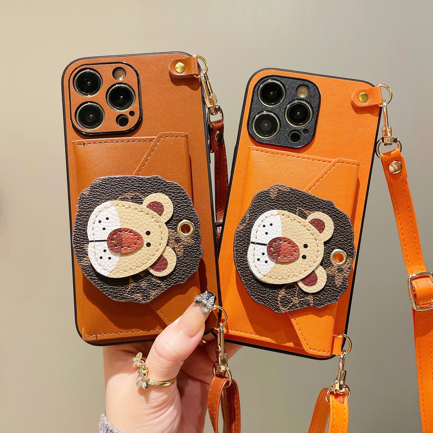 Oriseeasy iPhone case 3D lion Wallet Crossbody long strap