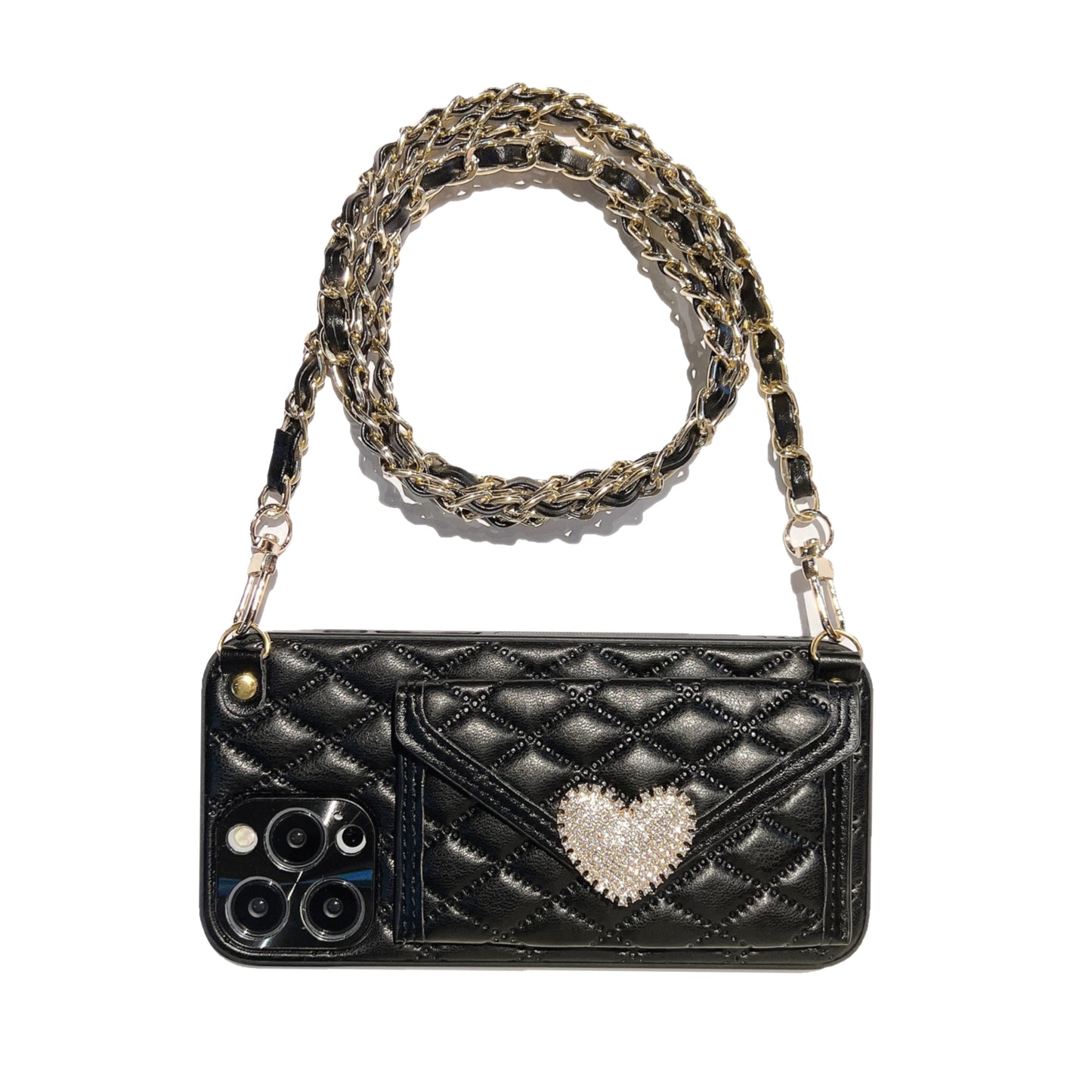 Orise Easy Crossbody Wallet case for iPhone Long Shoulder Strap and Bling Rhinestone Sparkle Loving Hearts for girls women