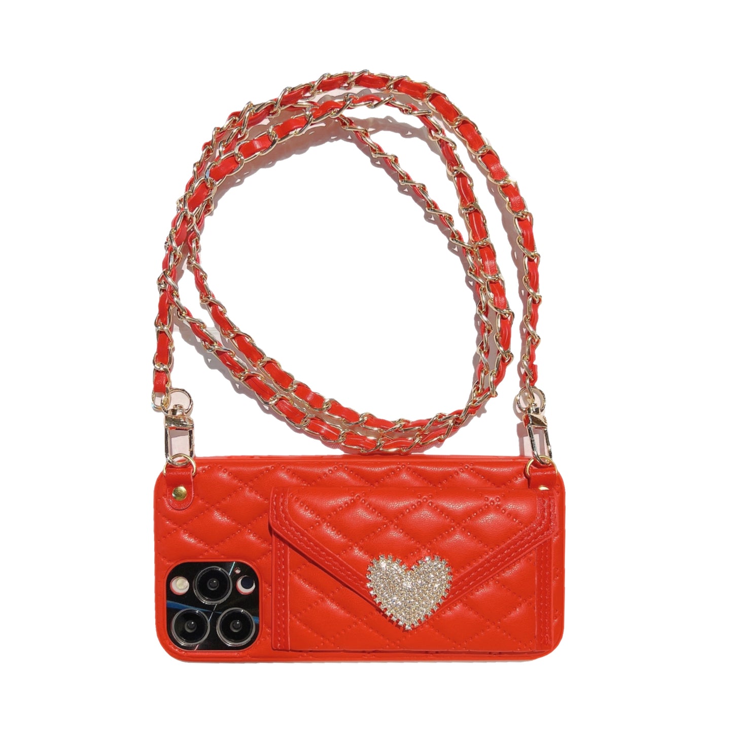 Orise Easy Crossbody Wallet case for iPhone Long Shoulder Strap and Bling Rhinestone Sparkle Loving Hearts for girls women