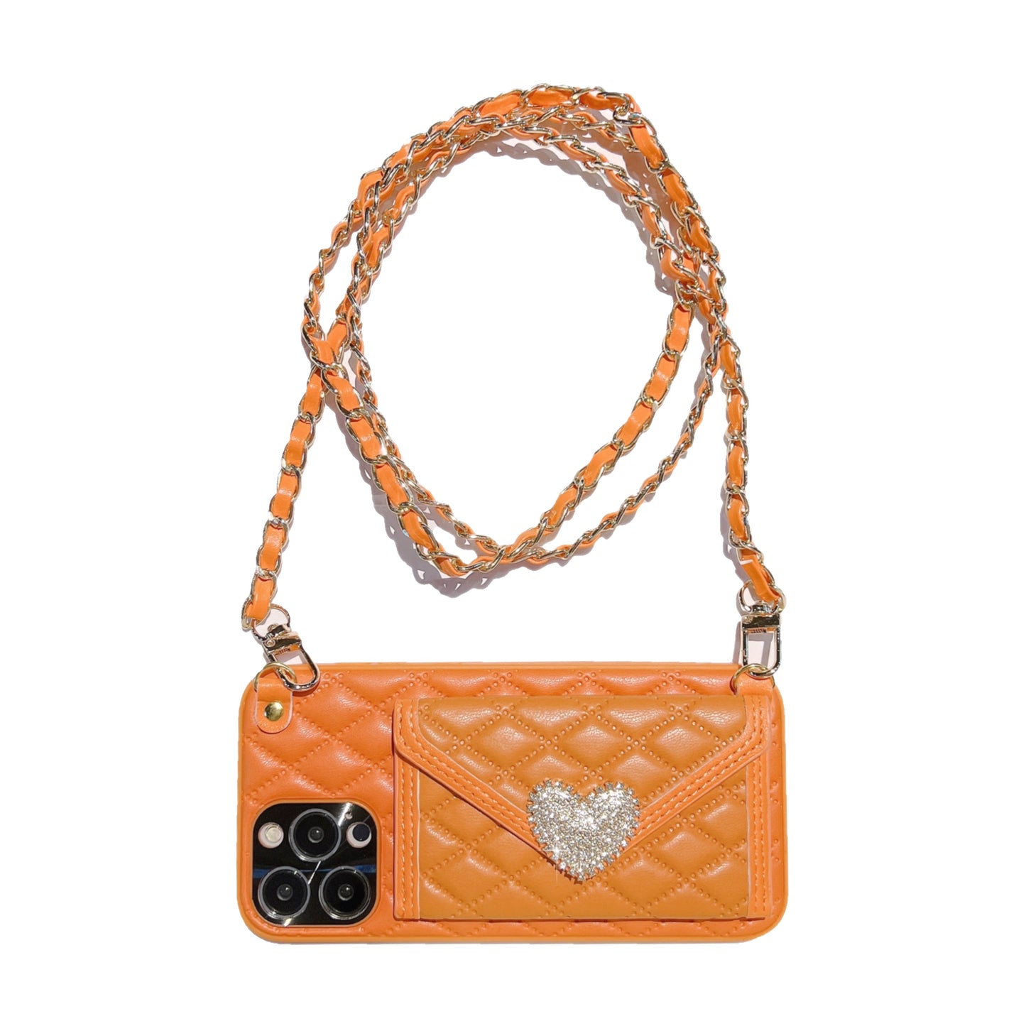 Orise Easy Crossbody Wallet case for iPhone Long Shoulder Strap and Bling Rhinestone Sparkle Loving Hearts for girls women