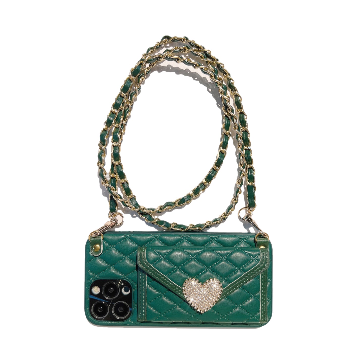 Orise Easy Crossbody Wallet case for iPhone Long Shoulder Strap and Bling Rhinestone Sparkle Loving Hearts for girls women