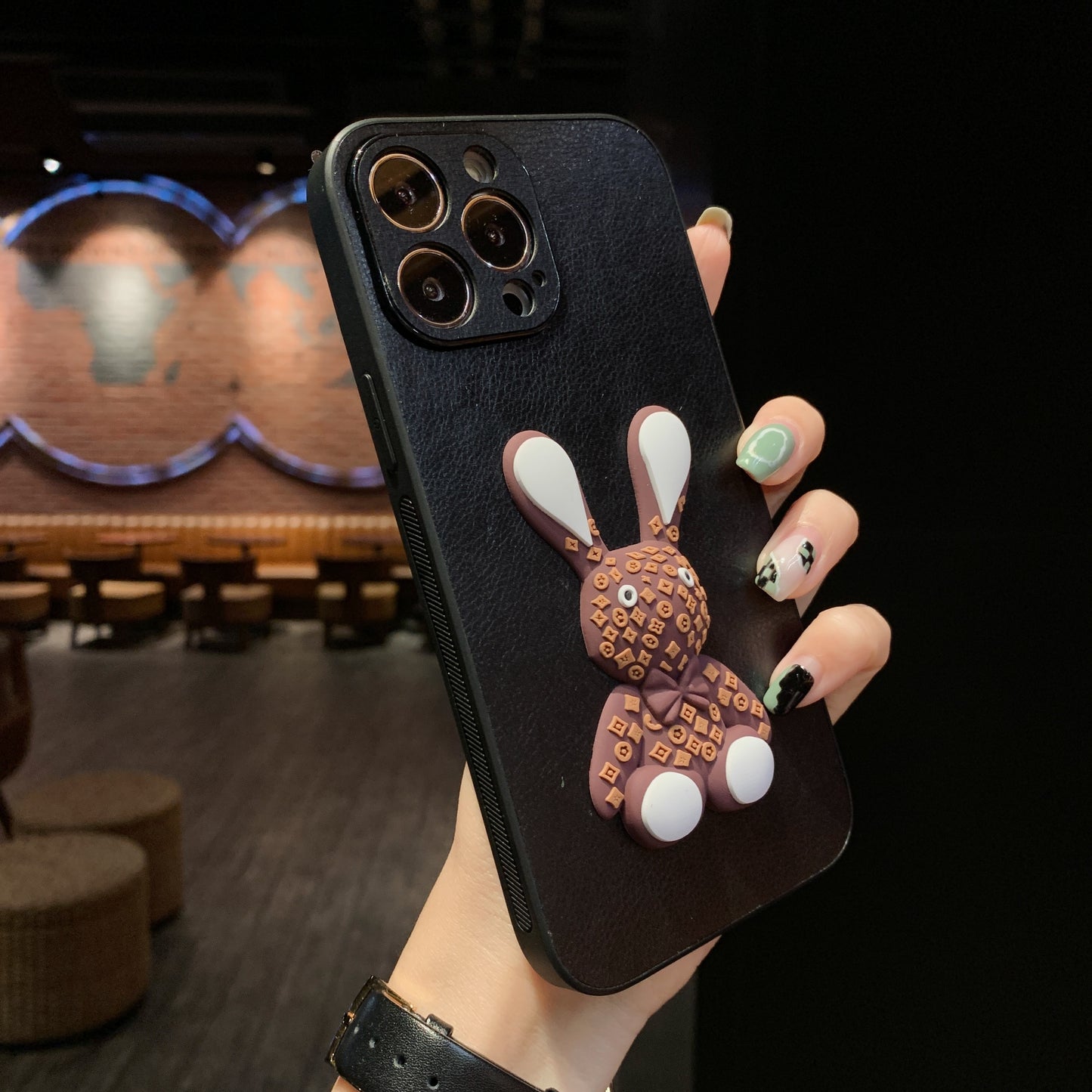 Orise Easy Crossbody iPhone Case PU Leather Long Strap Stand 3D Cute Rabbit Bunny