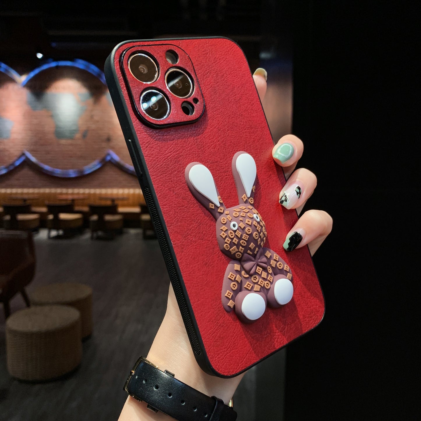 Orise Easy Crossbody iPhone Case PU Leather Long Strap Stand 3D Cute Rabbit Bunny