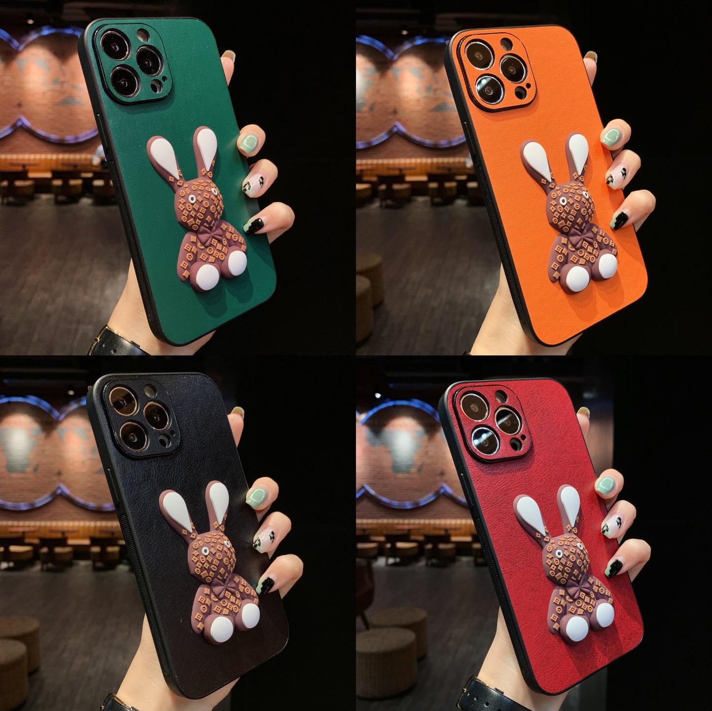 Orise Easy Crossbody iPhone Case PU Leather Long Strap Stand 3D Cute Rabbit Bunny