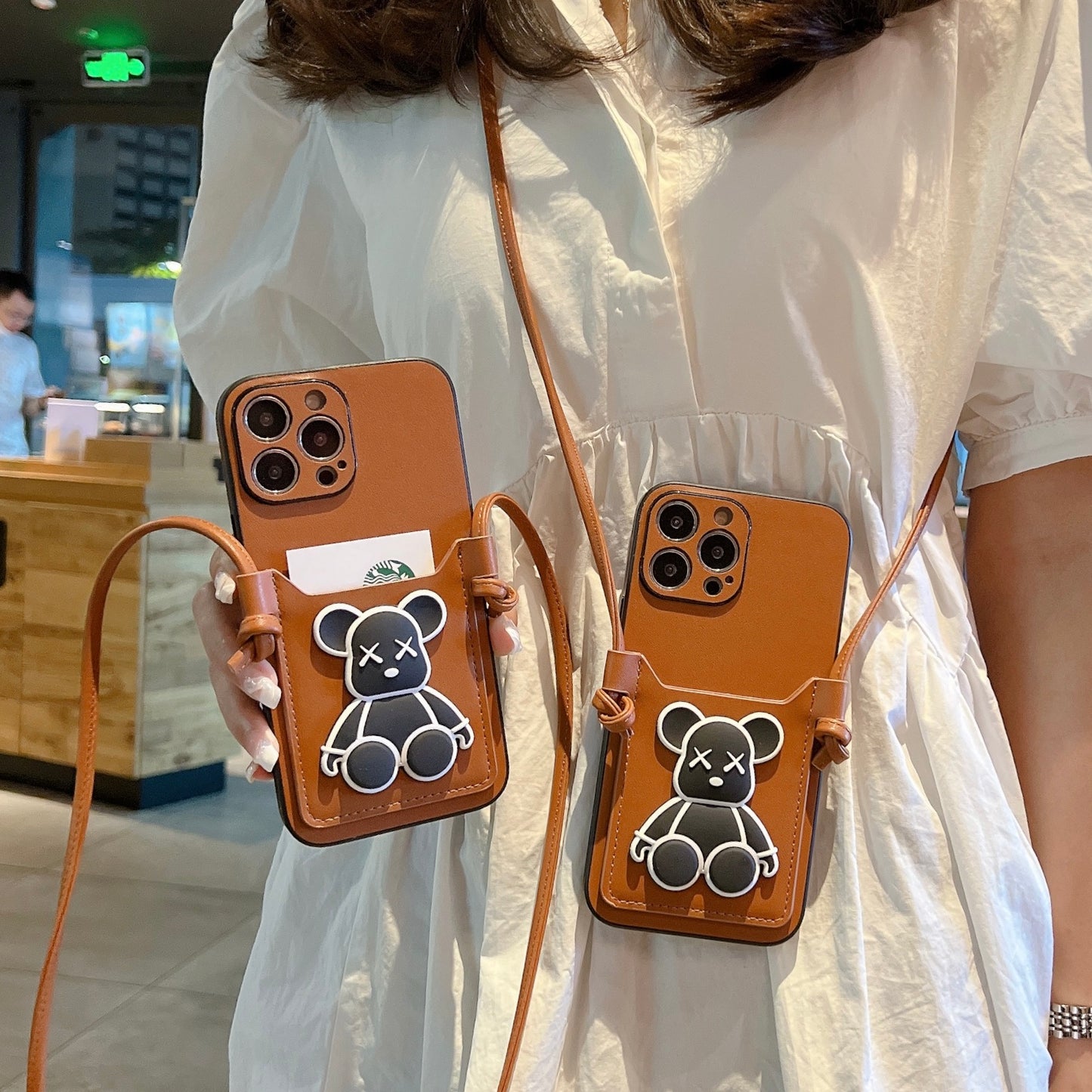Oriseeasy iPhone Case with 3D Cute Bear Long Strap
