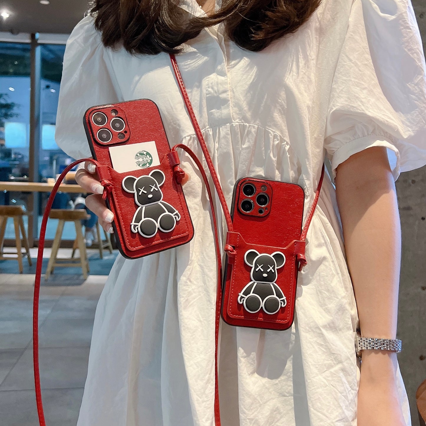 Oriseeasy iPhone Case with 3D Cute Bear Long Strap