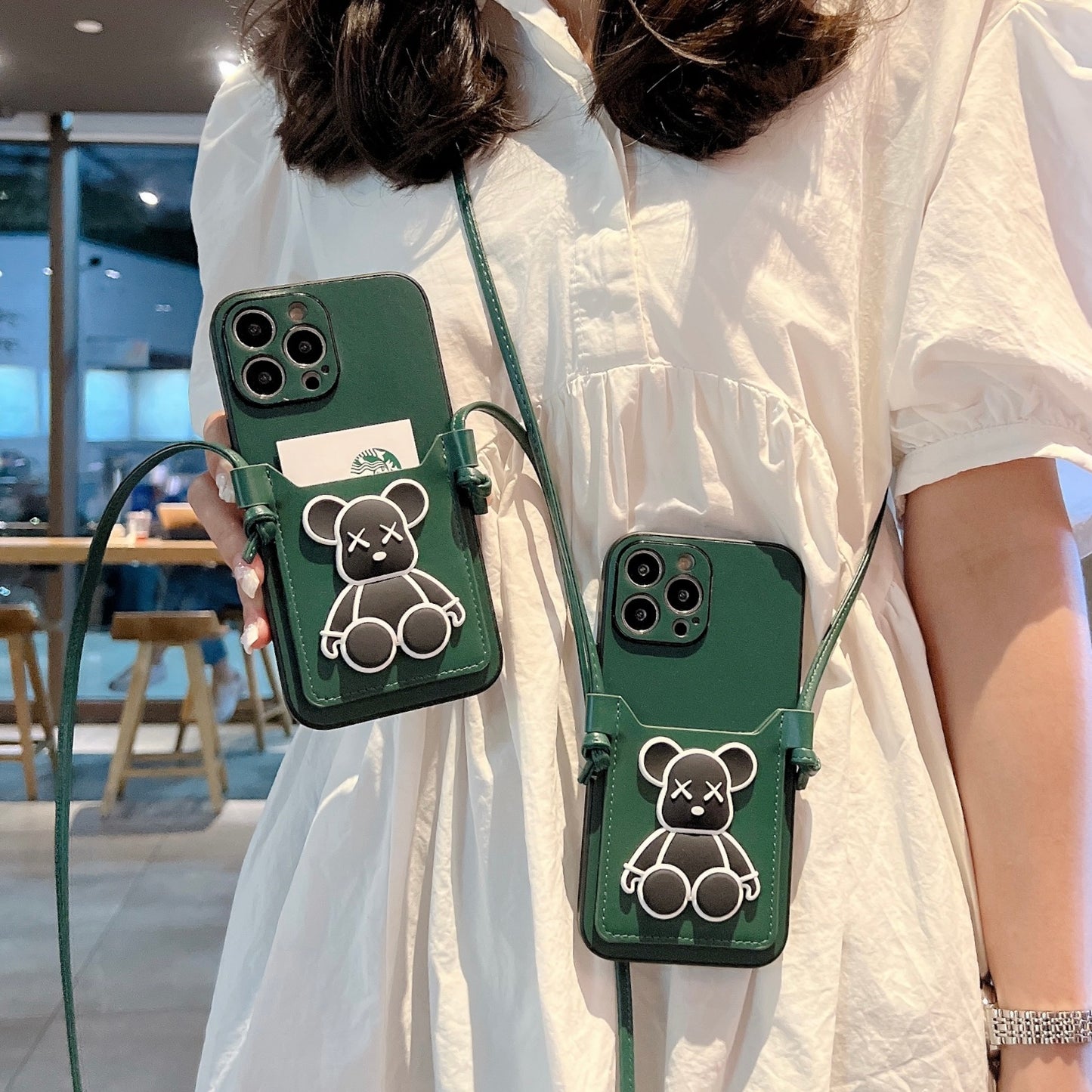 Oriseeasy iPhone Case with 3D Cute Bear Long Strap