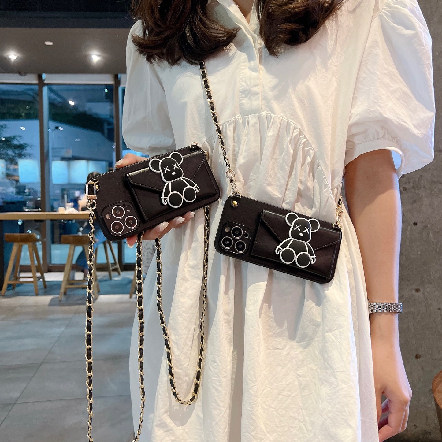 Oriseeasy iPhone Case with 3D Cute Bear Long Strap Crossbody