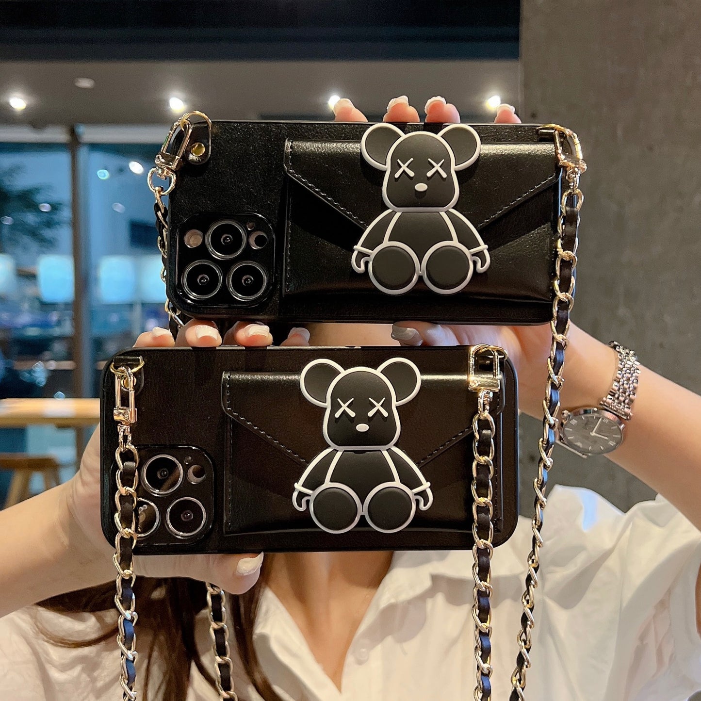 Oriseeasy iPhone Case with 3D Cute Bear Long Strap Crossbody
