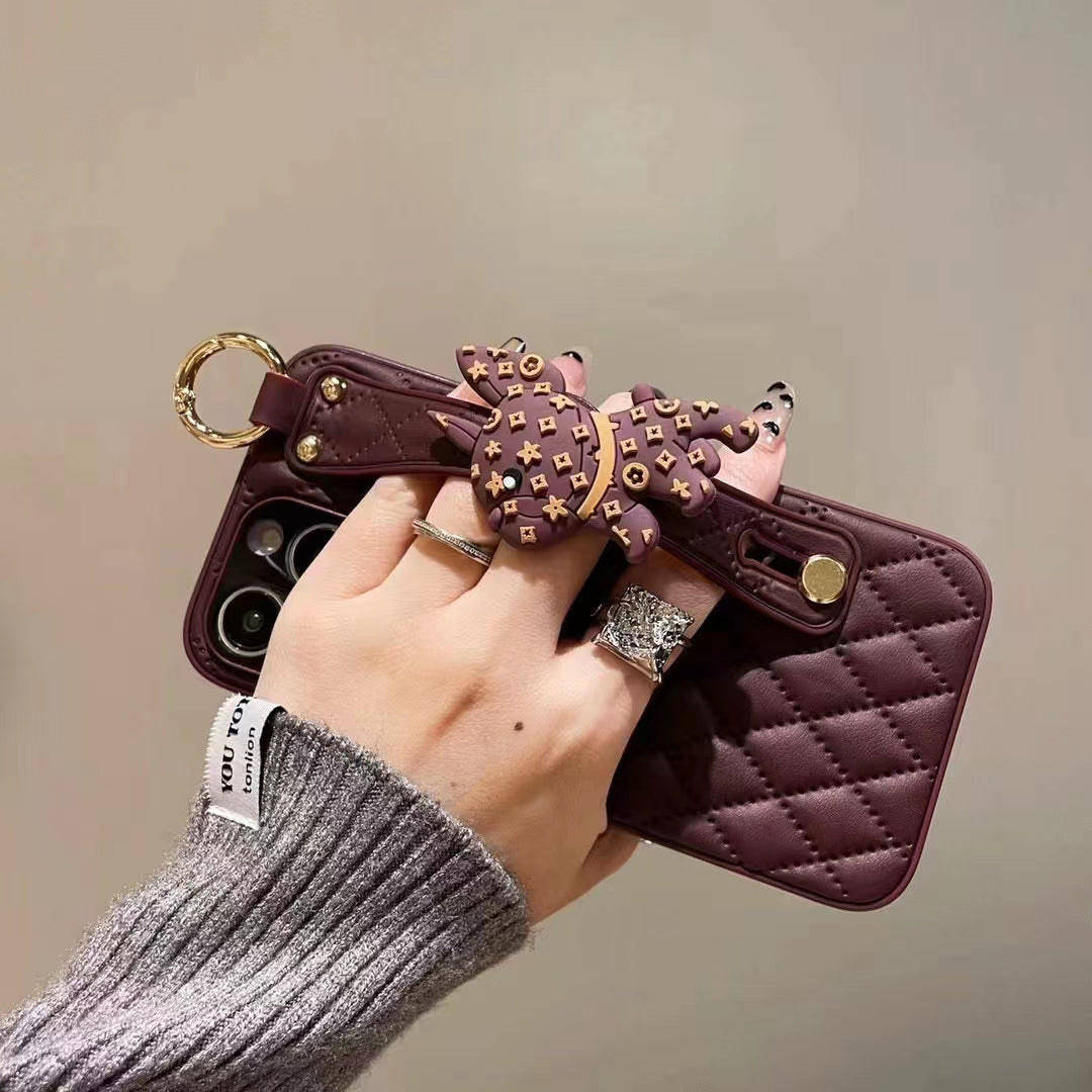 Orise Easy Crossbody case for iPhone,with PU Leather Strap Stand 3D Cute Dog Grip Holder Finger for girls women ,Purple