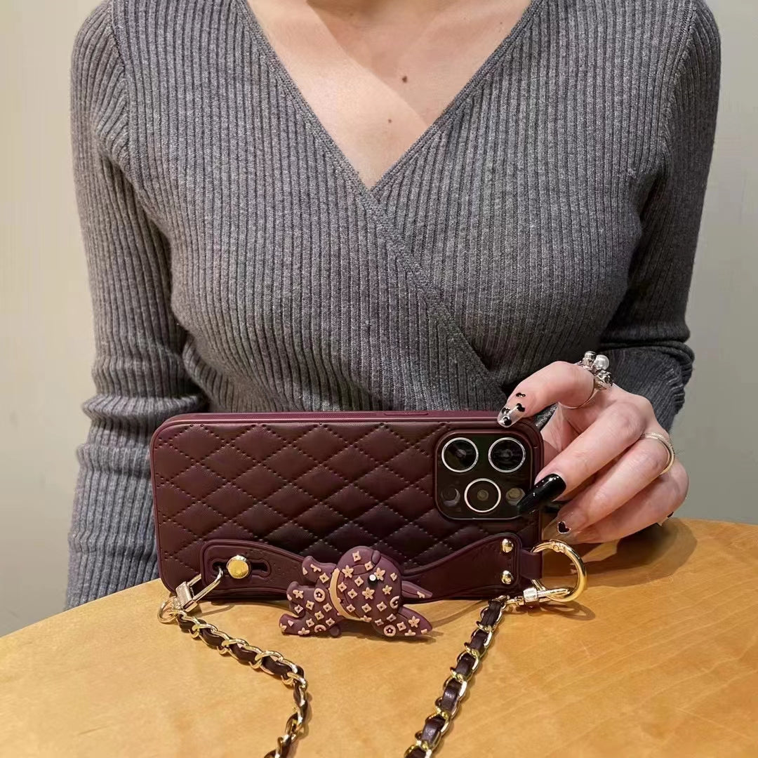 Orise Easy Crossbody case for iPhone,with PU Leather Strap Stand 3D Cute Dog Grip Holder Finger for girls women ,Purple
