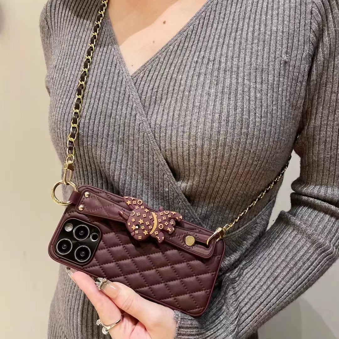 Orise Easy Crossbody case for iPhone,with PU Leather Strap Stand 3D Cute Dog Grip Holder Finger for girls women ,Purple