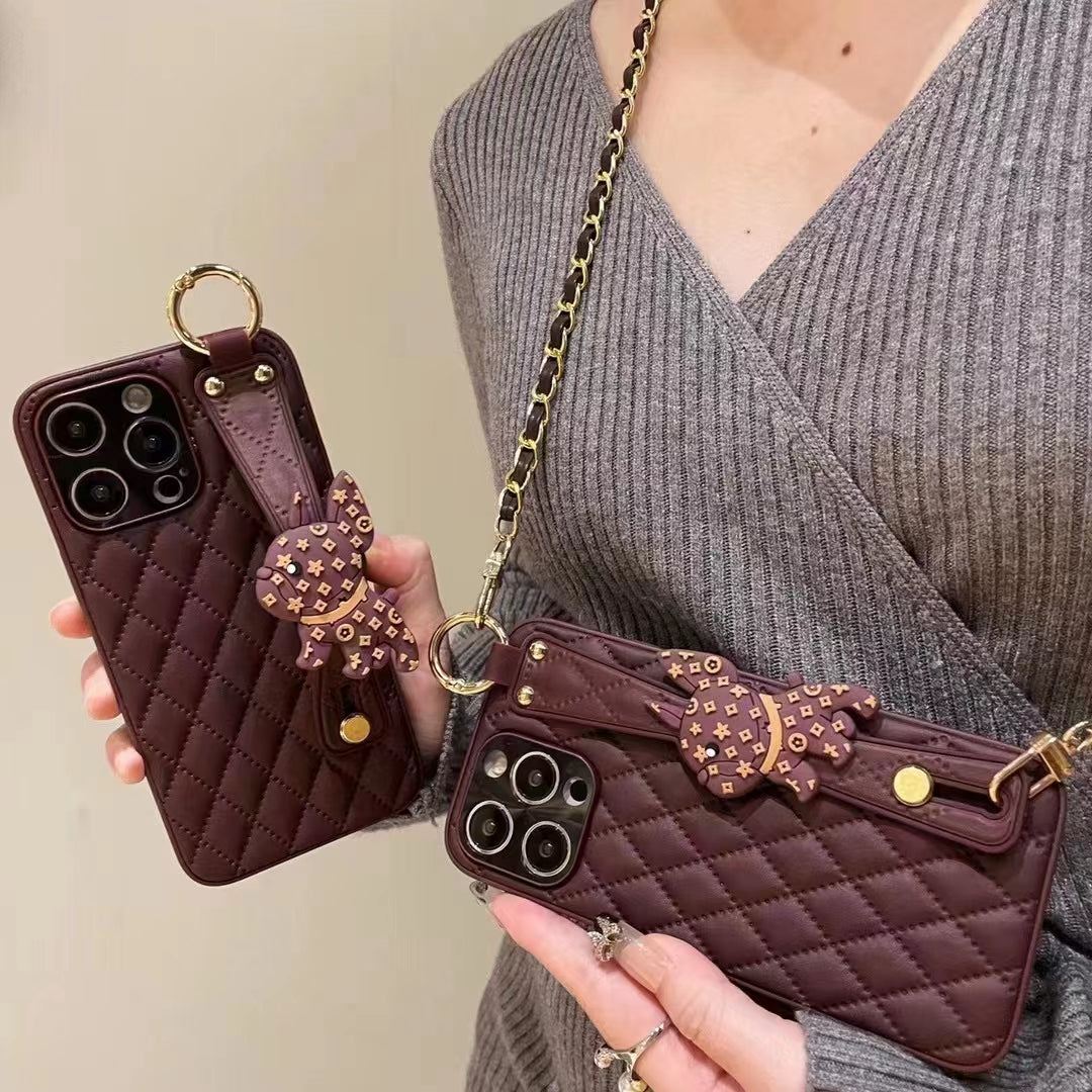 Orise Easy Crossbody case for iPhone,with PU Leather Strap Stand 3D Cute Dog Grip Holder Finger for girls women ,Purple
