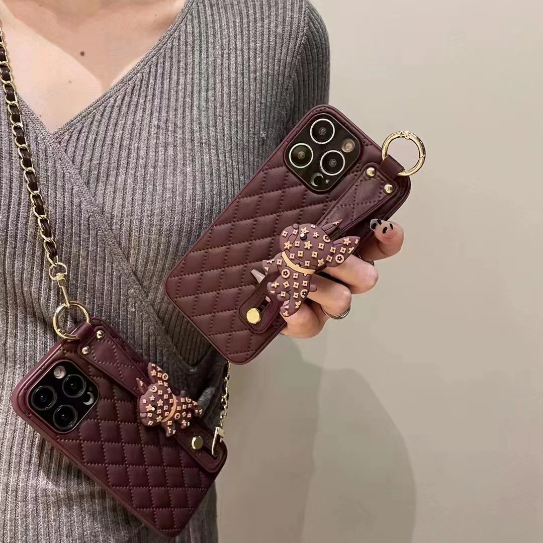Orise Easy Crossbody case for iPhone,with PU Leather Strap Stand 3D Cute Dog Grip Holder Finger for girls women ,Purple