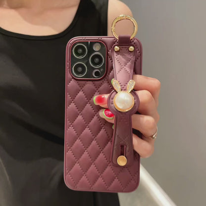 Orise Easy Crossbody case for iPhone,PU Leather Strap Stand Bling Pearl Grip Holder Finger for girls women ,Purple