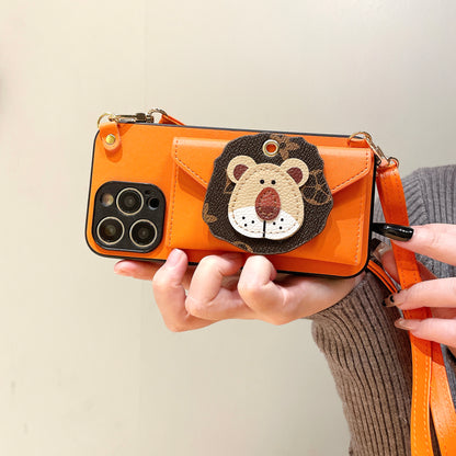 Oriseeasy iPhone case 3D lion Wallet Crossbody long strap