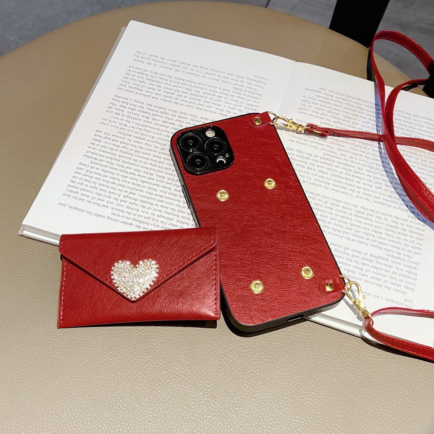Oriseeasy Pu Cute iPhone Case Wallet with Bling Heart Stone