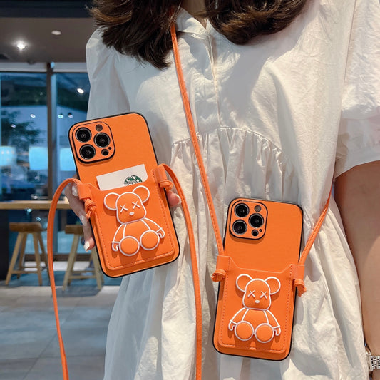 Oriseeasy iPhone Case with 3D Cute Bear Long Strap