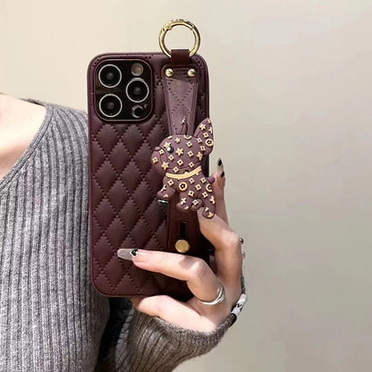 Orise Easy Crossbody case for iPhone,with PU Leather Strap Stand 3D Cute Dog Grip Holder Finger for girls women ,Purple