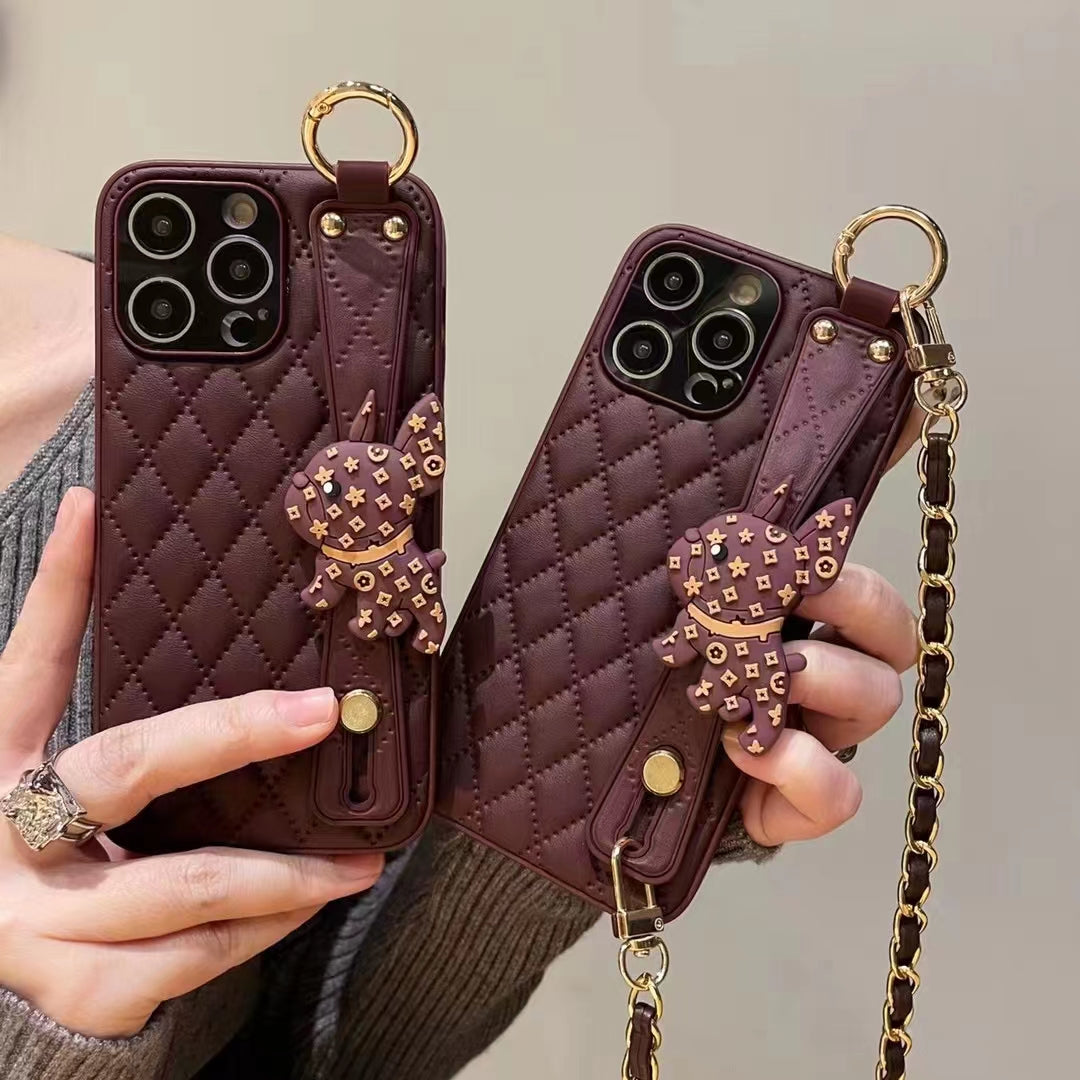 Orise Easy Crossbody case for iPhone,with PU Leather Strap Stand 3D Cute Dog Grip Holder Finger for girls women ,Purple